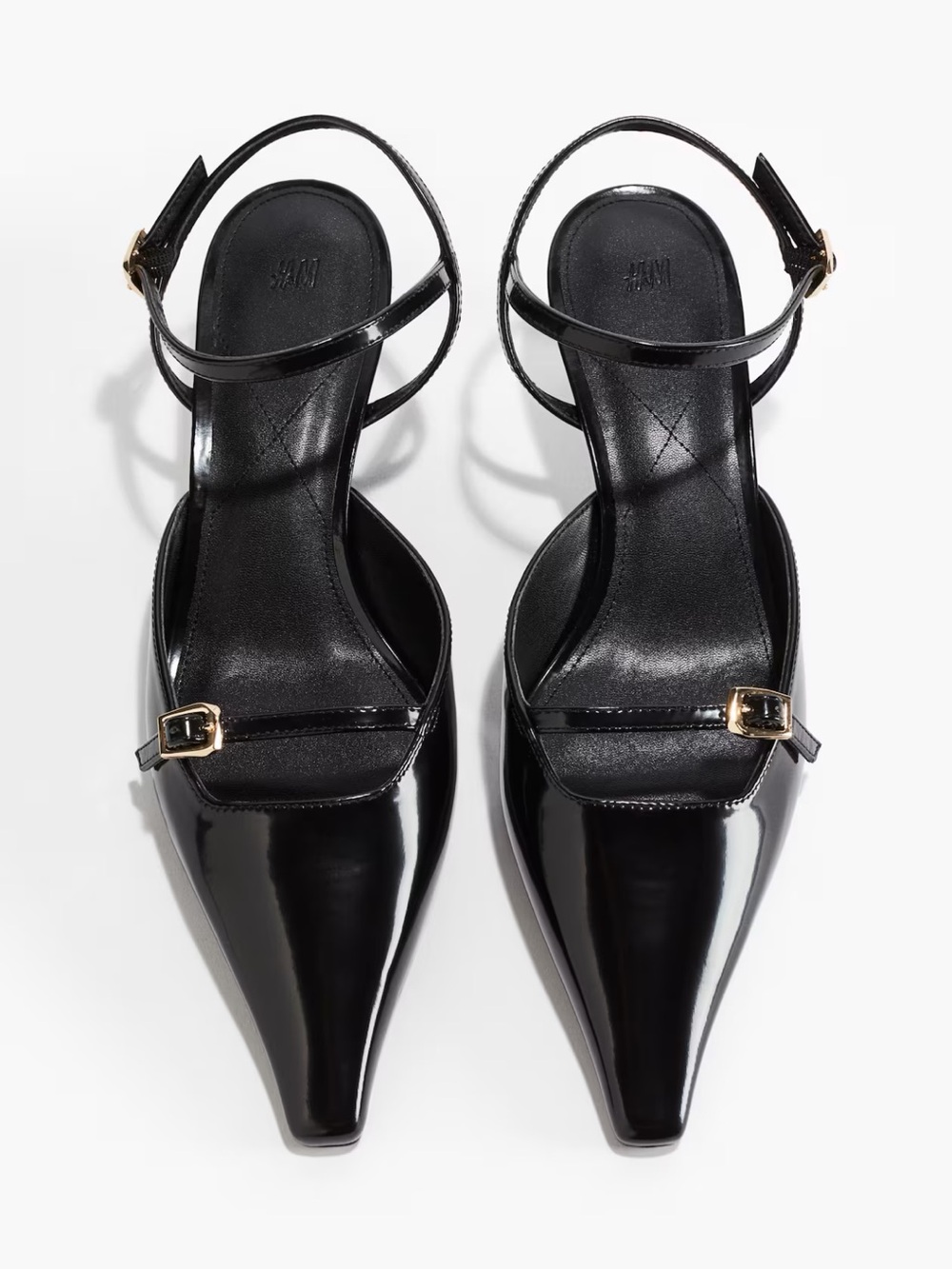 H&M NWT faux leather Patent Black Pointed Slingback Pumps with Buckles
